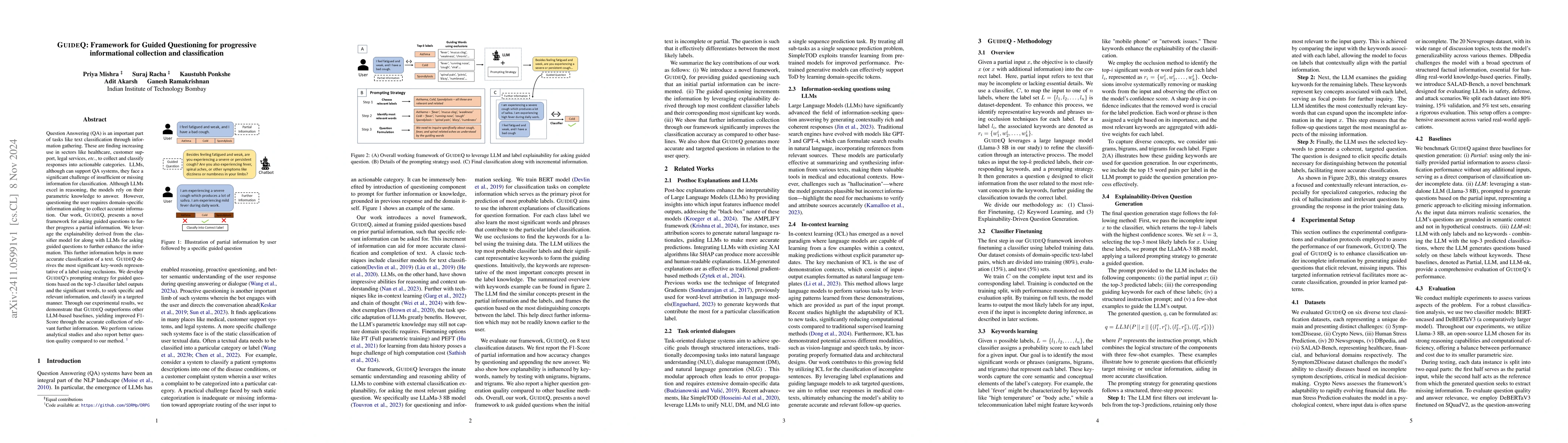 Thumbnail for GUIDEQ: Framework for Guided Questioning for progressive informational
  collection and classification
