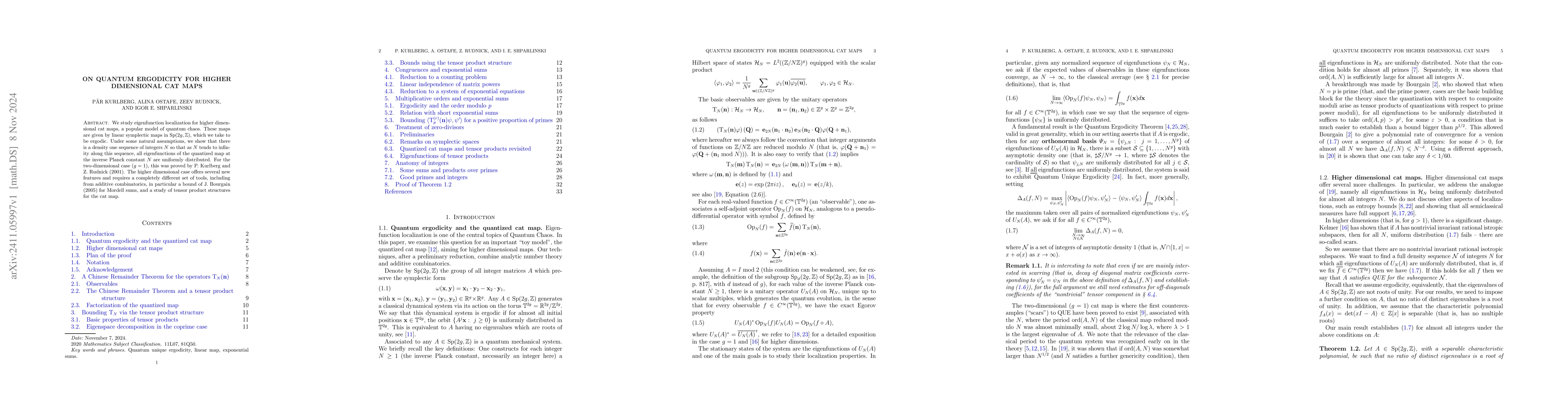 Thumbnail for On quantum ergodicity for higher dimensional cat maps