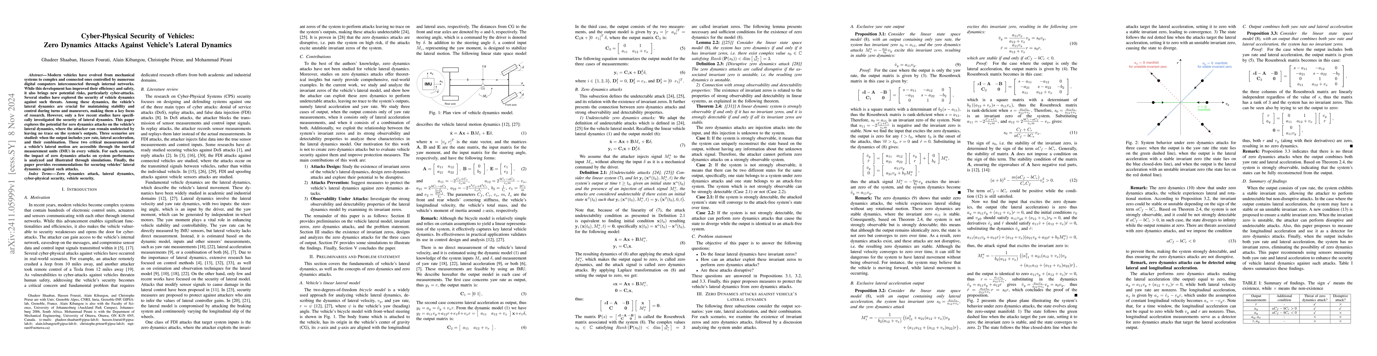 Thumbnail for Cyber-Physical Security of Vehicles: Zero Dynamics Attacks Against
  Vehicle's Lateral Dynamics