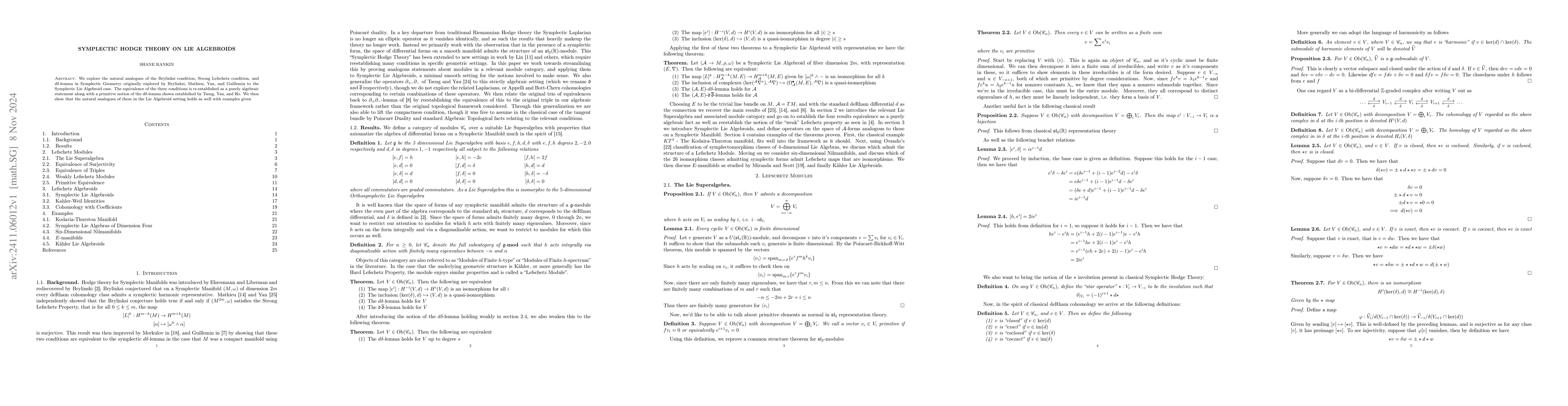 Thumbnail for Symplectic Hodge Theory on Lie Algebroids