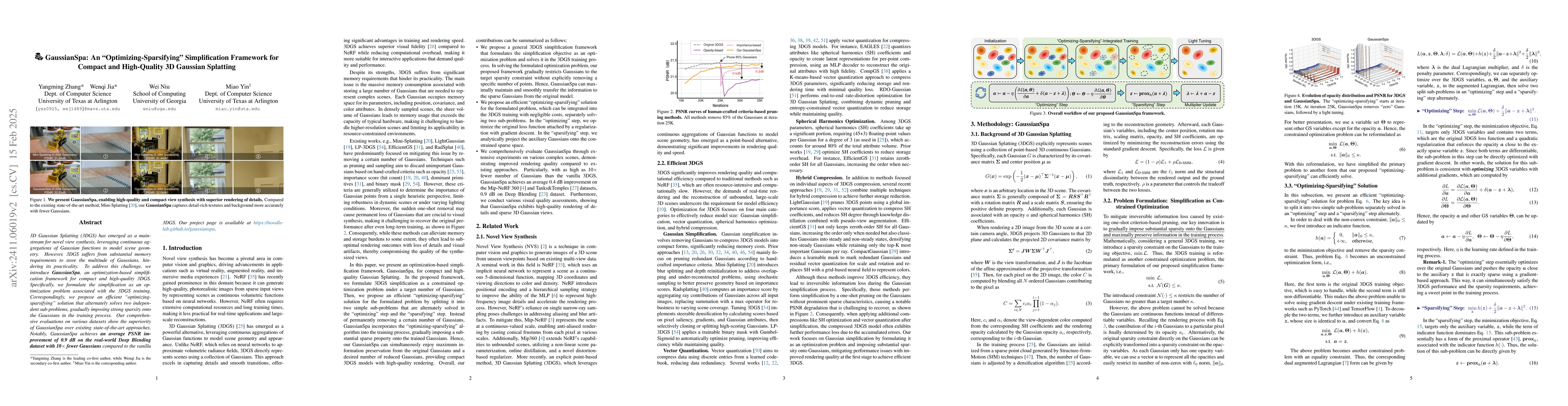 Thumbnail for GaussianSpa: An "Optimizing-Sparsifying" Simplification Framework for
  Compact and High-Quality 3D Gaussian Splatting