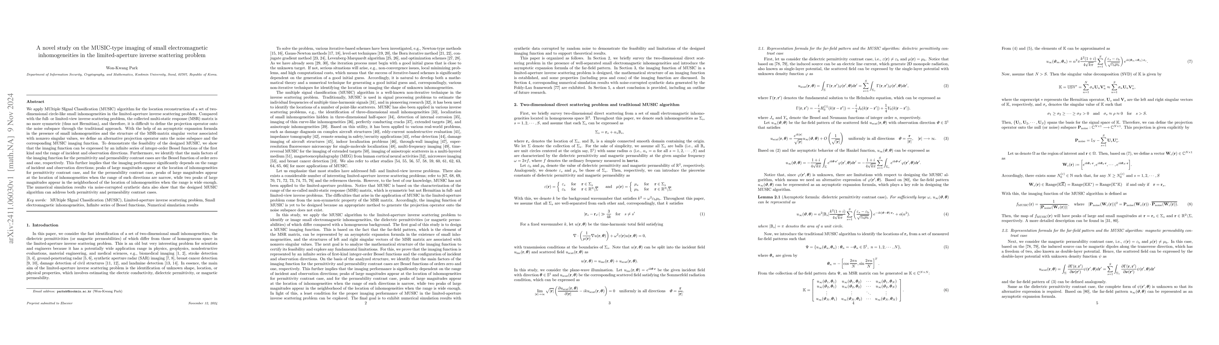 Thumbnail for A novel study on the MUSIC-type imaging of small electromagnetic
  inhomogeneities in the limited-aperture inverse scattering problem
