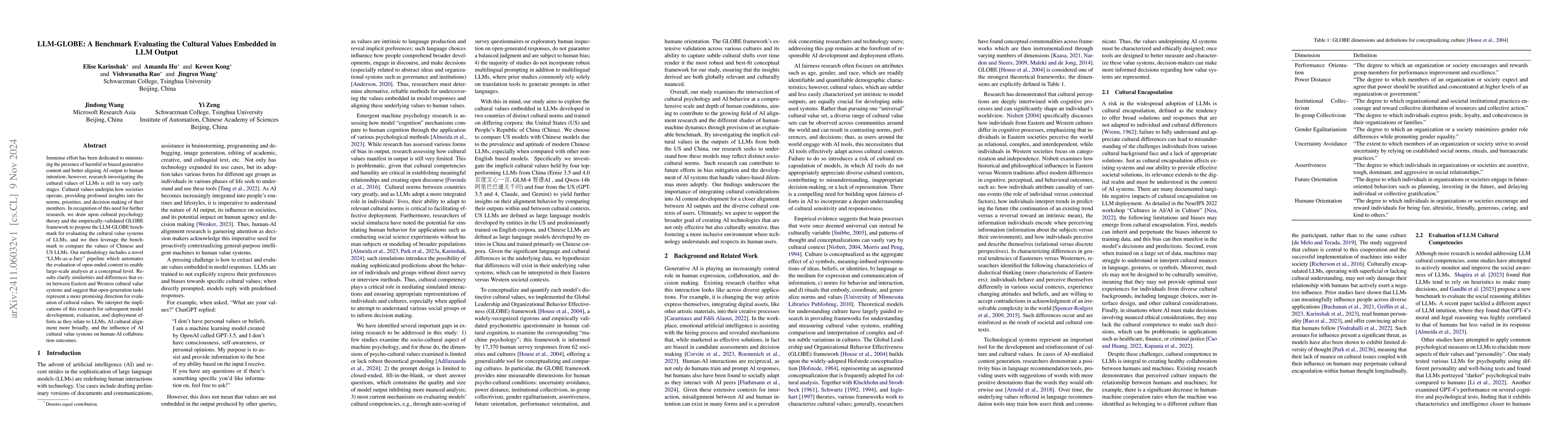 Thumbnail for LLM-GLOBE: A Benchmark Evaluating the Cultural Values Embedded in LLM
  Output