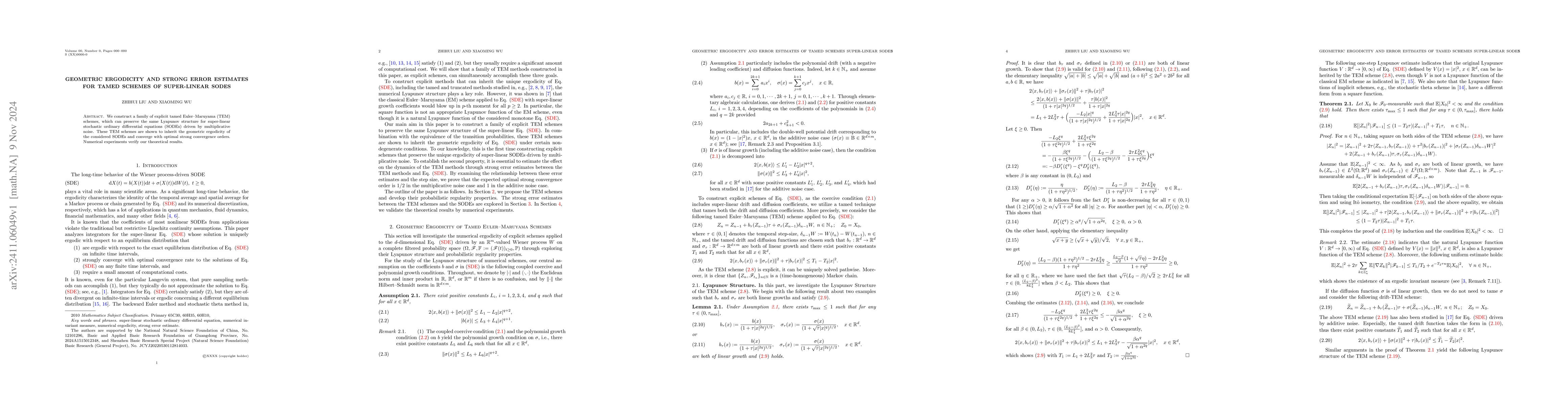 Thumbnail for Geometric Ergodicity and Strong Error Estimates for Tamed Schemes of
  Super-linear SODEs
