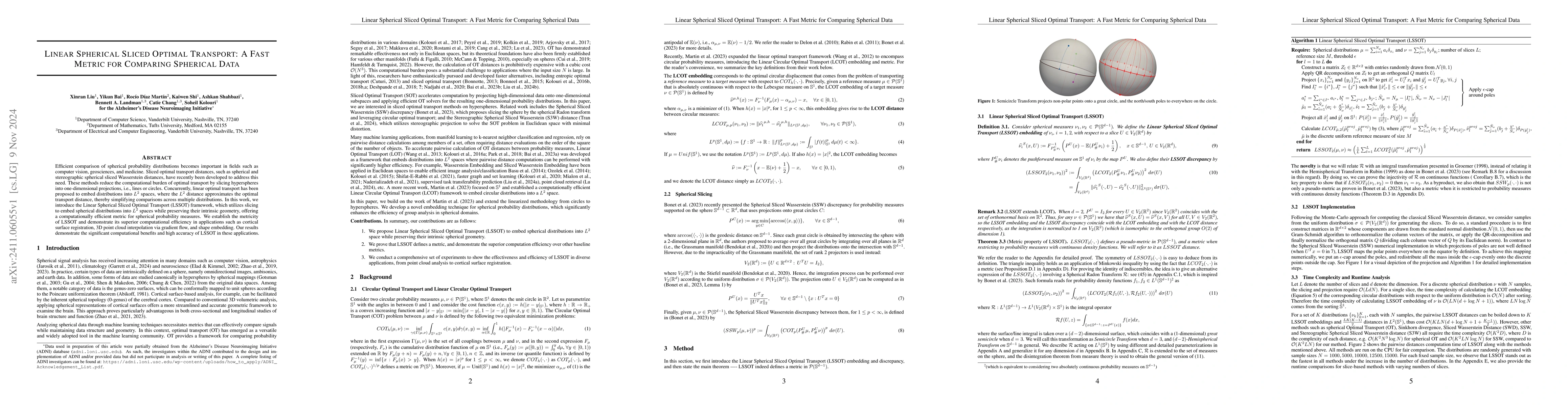 Thumbnail for Linear Spherical Sliced Optimal Transport: A Fast Metric for Comparing
  Spherical Data