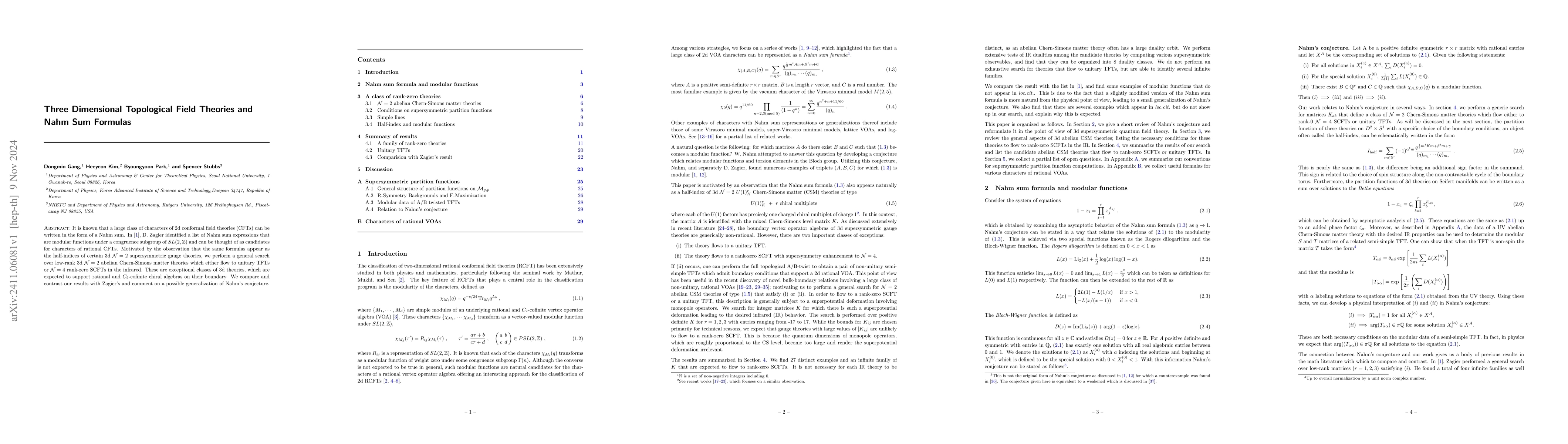 Thumbnail for Three Dimensional Topological Field Theories and Nahm Sum Formulas