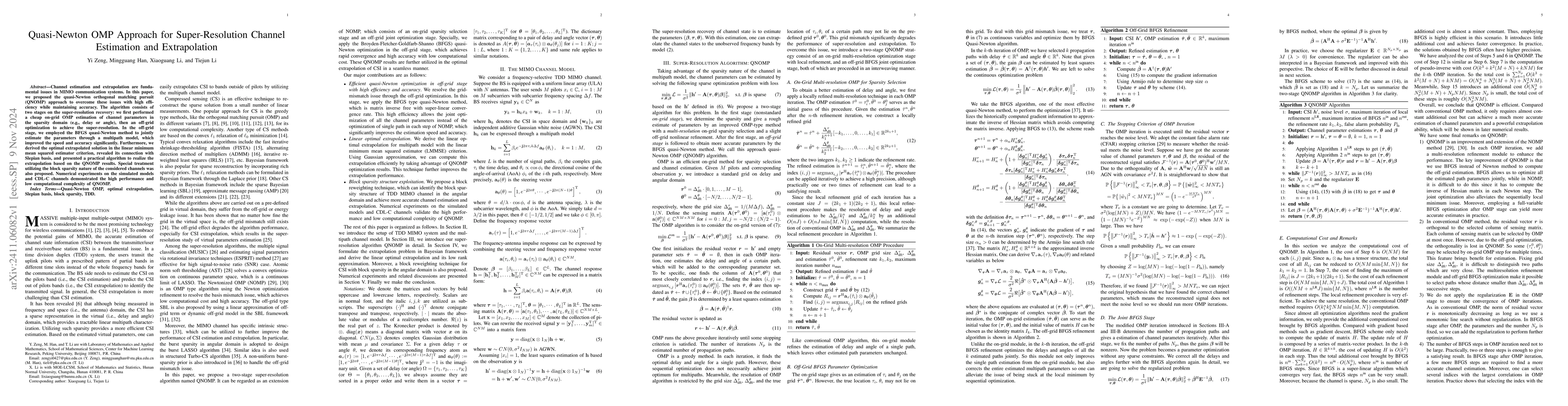 Thumbnail for Quasi-Newton OMP Approach for Super-Resolution Channel Estimation and
  Extrapolation