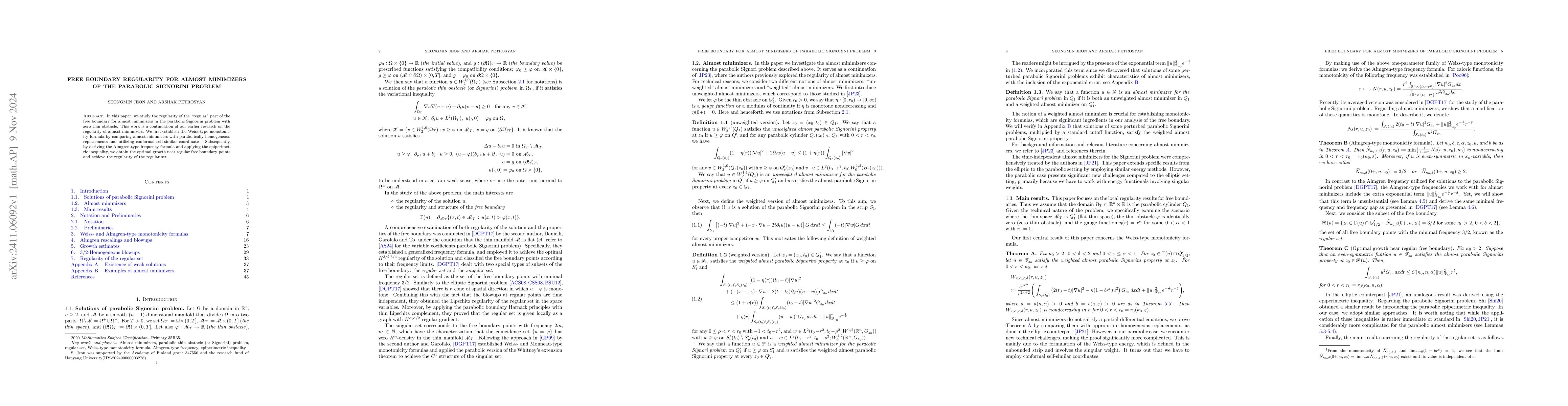 Thumbnail for Free boundary regularity for almost minimizers of the parabolic
  Signorini problem