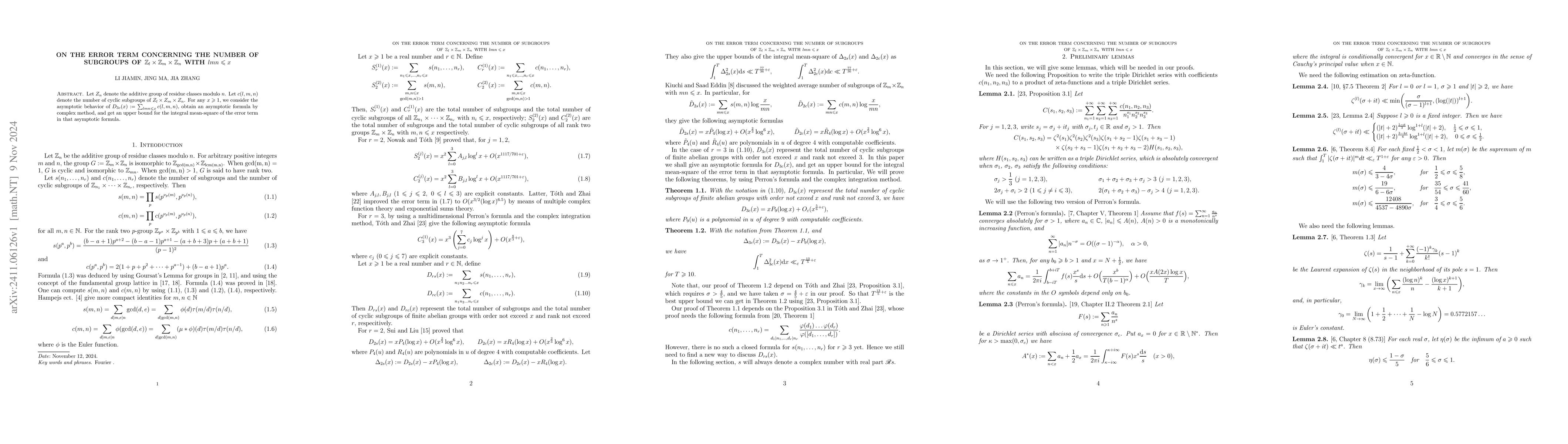 Thumbnail for On the error term concerning the number of cyclic subgroups of Z_l
  \times Z_m \times Z_n with lmn\leqslant x