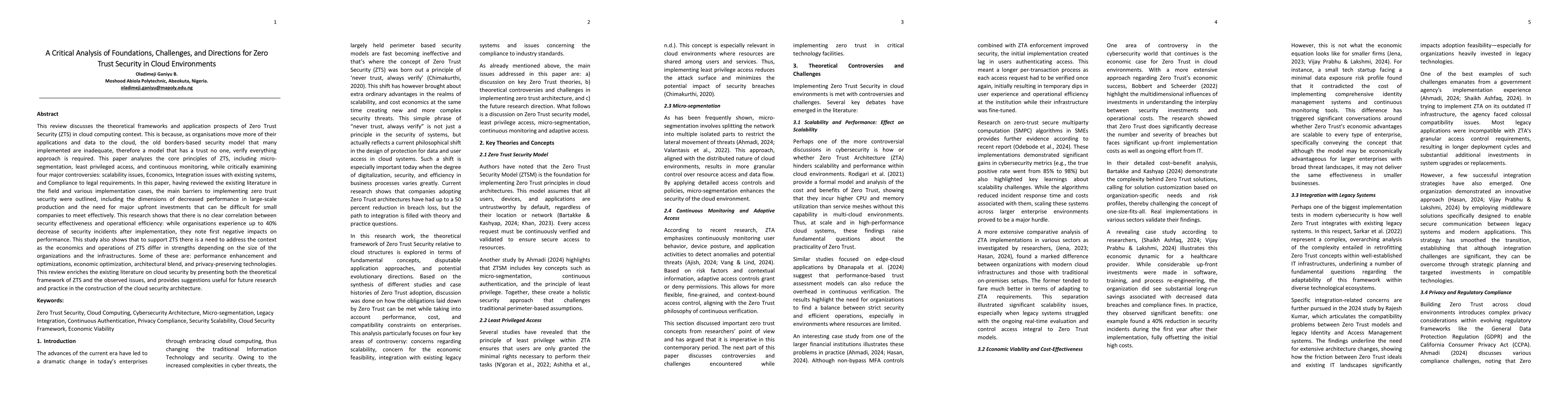 Thumbnail for A Critical Analysis of Foundations, Challenges and Directions for Zero
  Trust Security in Cloud Environments