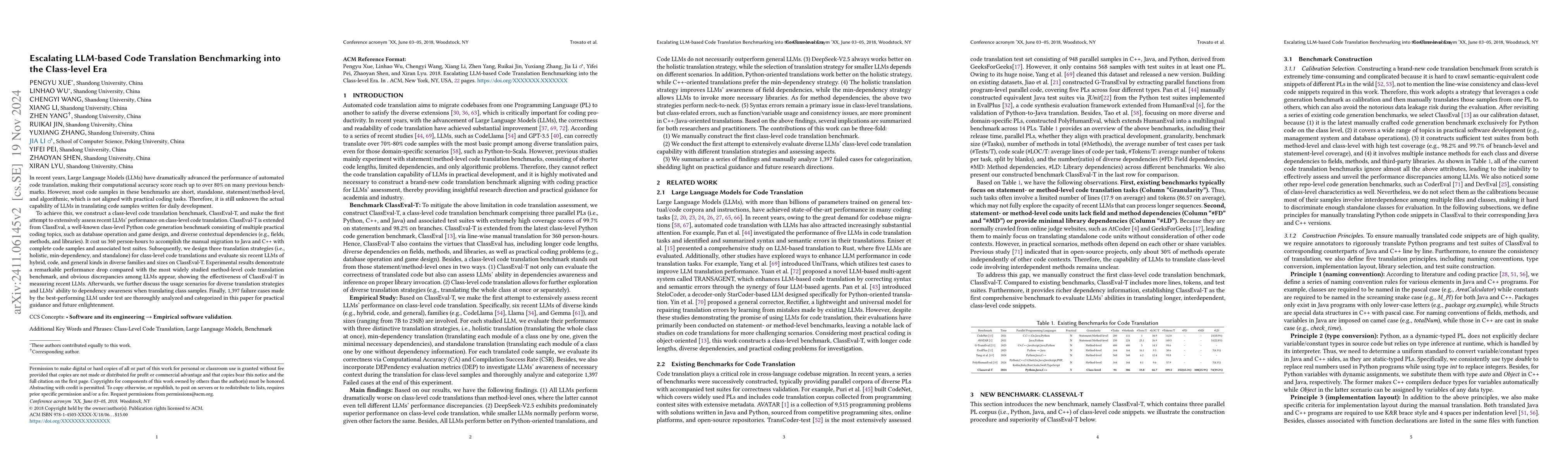 Thumbnail for Escalating LLM-based Code Translation Benchmarking into the Class-level
  Era
