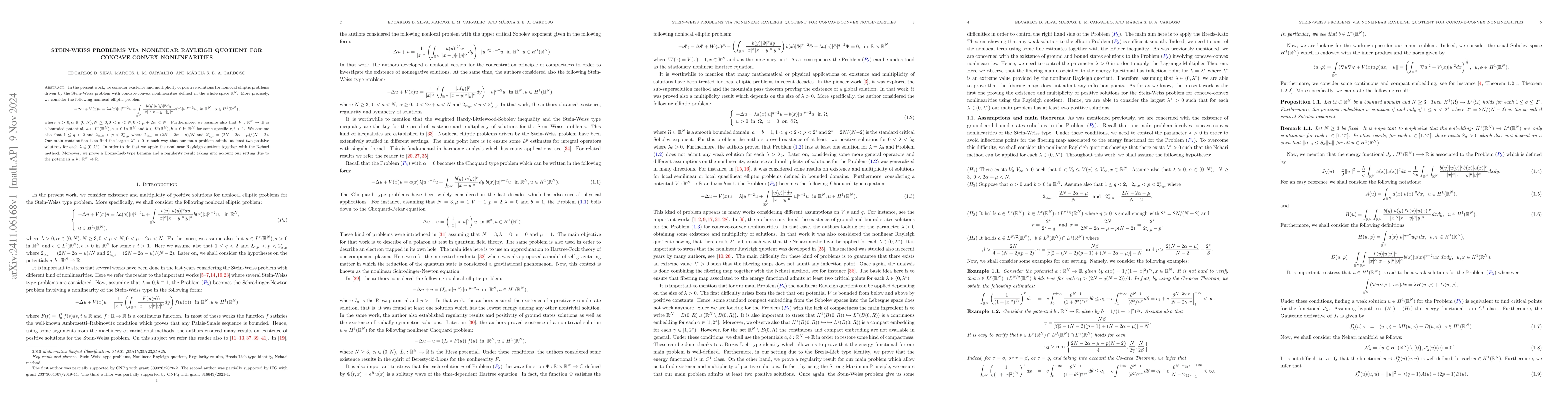 Thumbnail for Stein-Weiss problems via nonlinear Rayleigh quotient for concave-convex
  nonlinearities