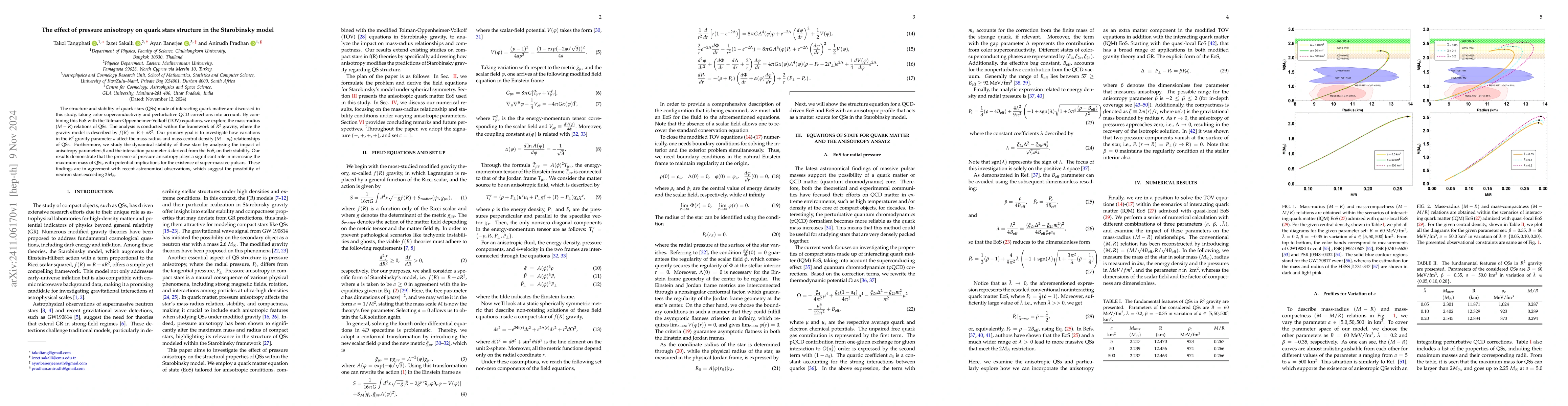 Thumbnail for The effect of pressure anisotropy on quark stars structure in the
  Starobinsky model