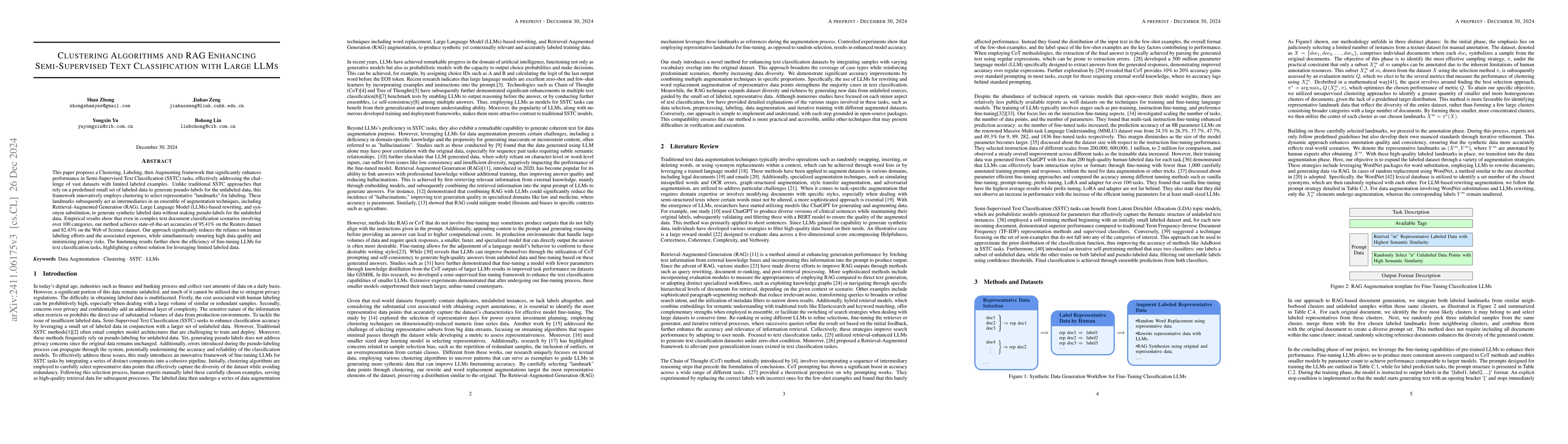 Thumbnail for Clustering Algorithms and RAG Enhancing Semi-Supervised Text
  Classification with Large LLMs
