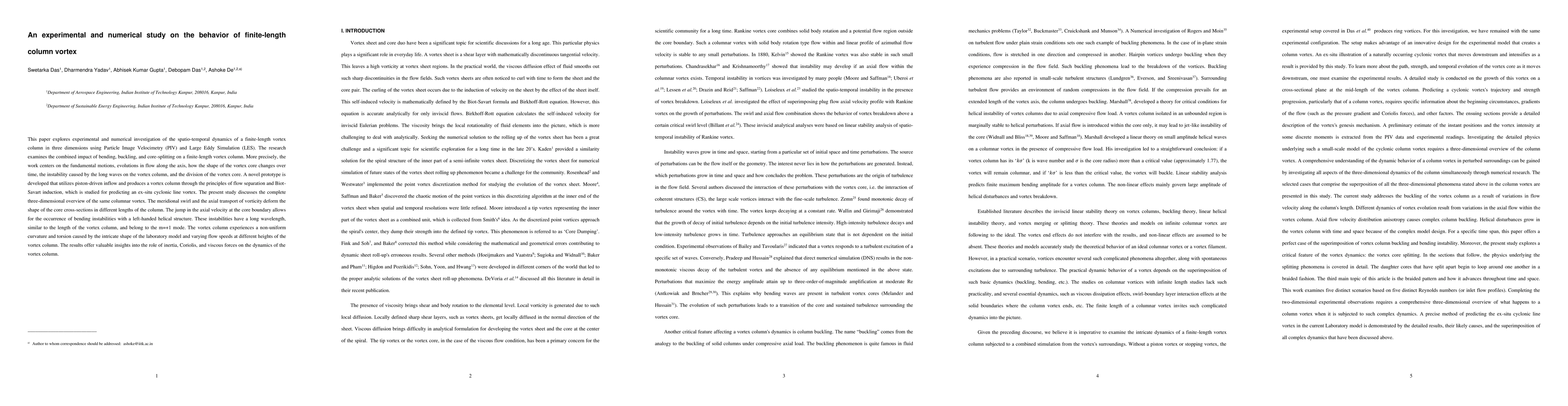 Thumbnail for An experimental and numerical study on the behavior of finite-length
  column vortex