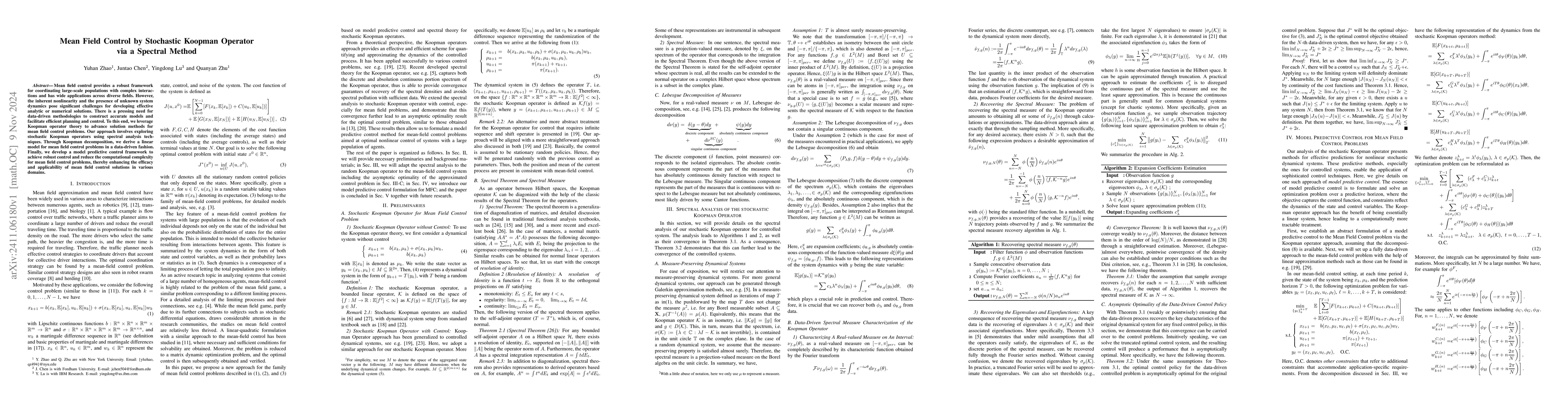 Thumbnail for Mean Field Control by Stochastic Koopman Operator via a Spectral Method