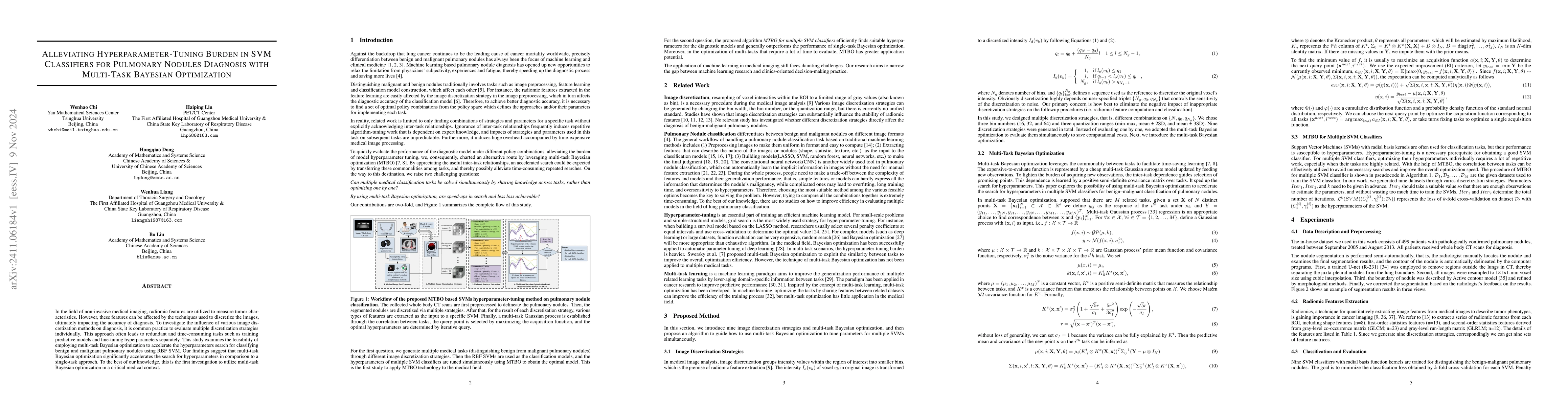 Thumbnail for Alleviating Hyperparameter-Tuning Burden in SVM Classifiers for
  Pulmonary Nodules Diagnosis with Multi-Task Bayesian Optimization