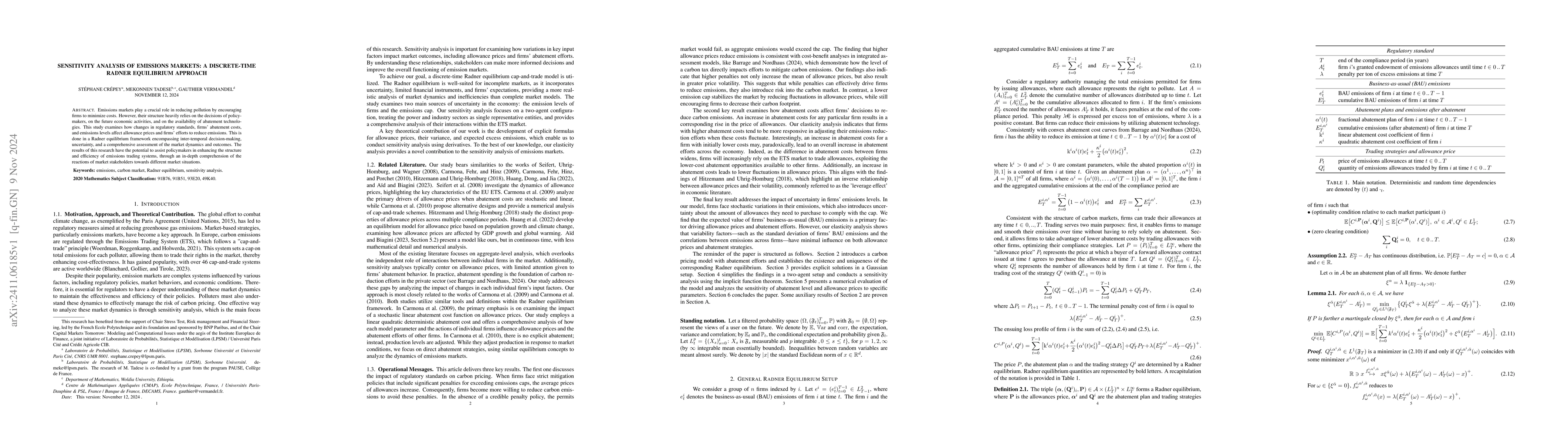 Thumbnail for Sensitivity Analysis of emissions Markets: A Discrete-Time Radner
  Equilibrium Approach