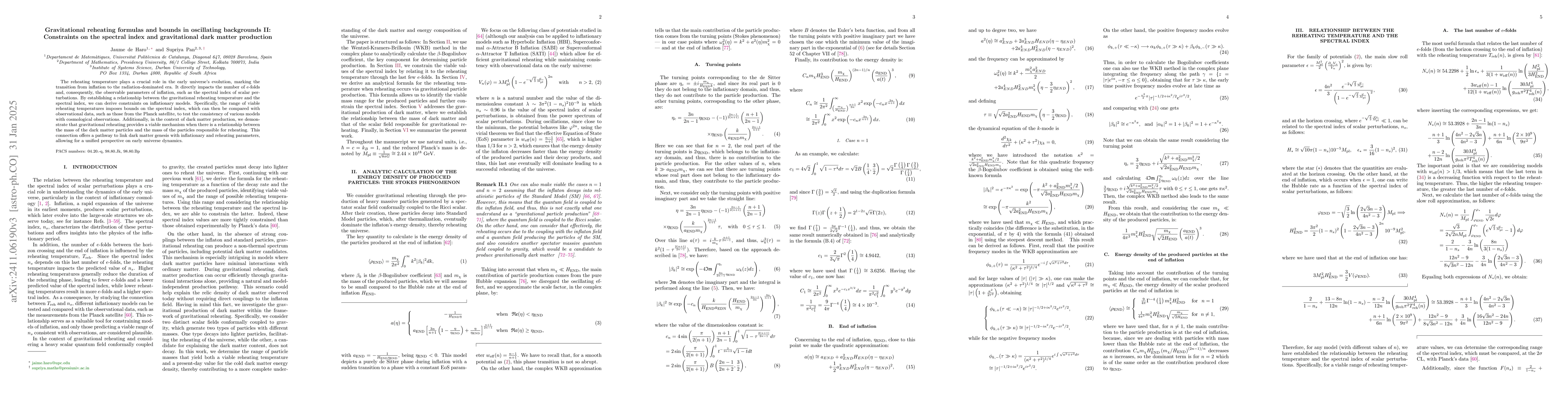 Thumbnail for Gravitational reheating formulas and bounds in oscillating backgrounds
  II: Constraints on the spectral index and gravitational dark matter
  production