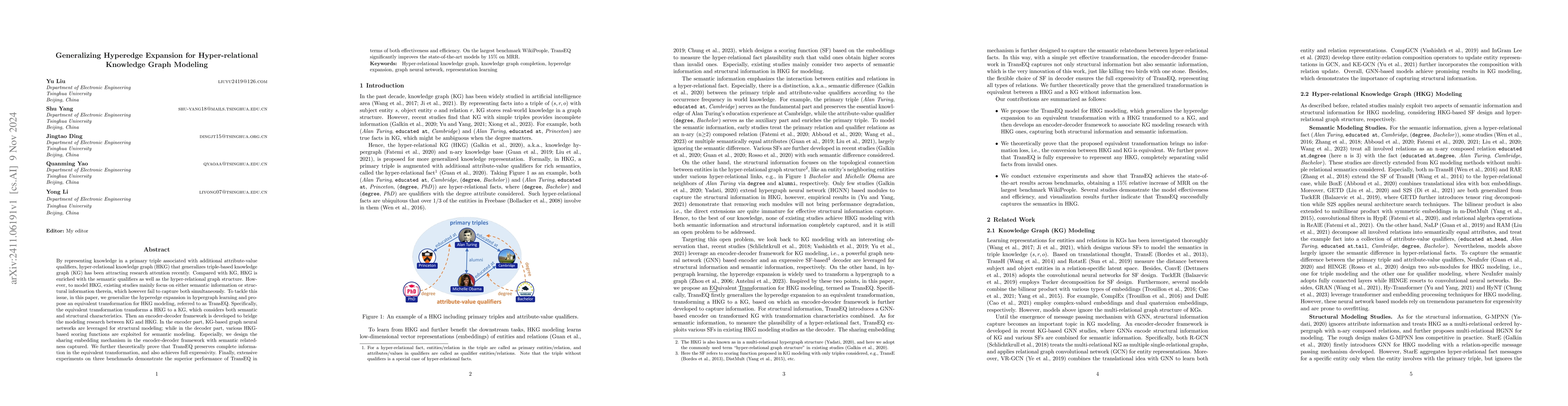 Thumbnail for Generalizing Hyperedge Expansion for Hyper-relational Knowledge Graph
  Modeling