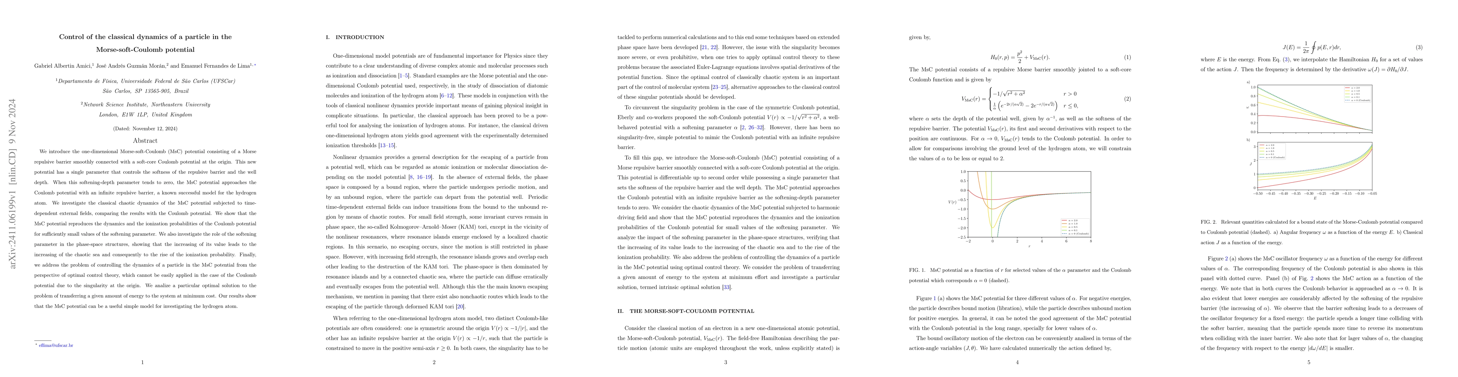 Thumbnail for Control of the classical dynamics of a particle in the
  Morse-soft-Coulomb potential