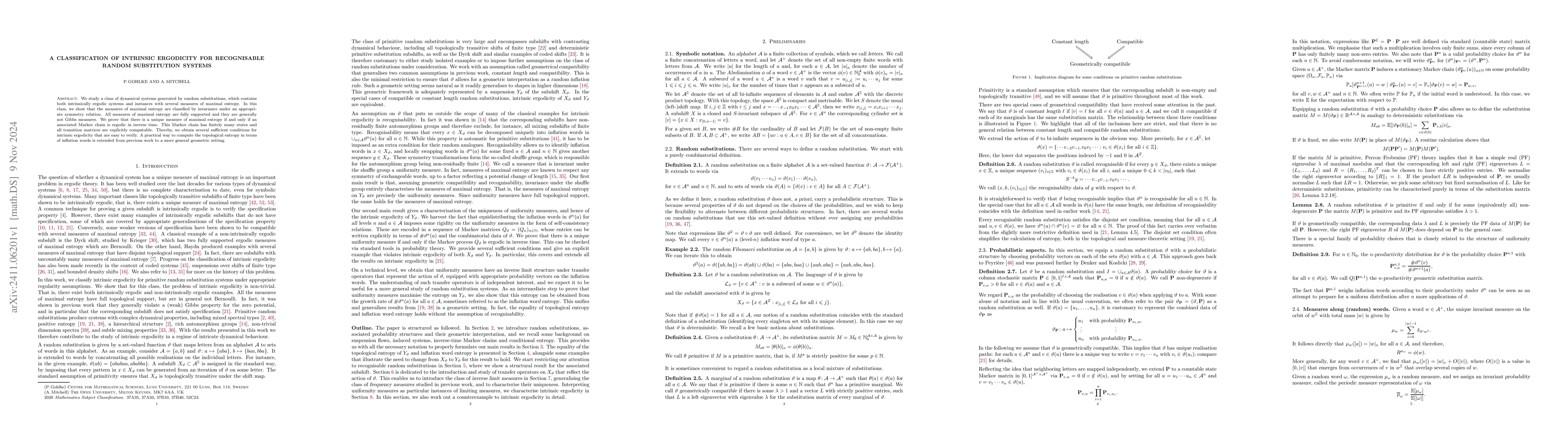 Thumbnail for A classification of intrinsic ergodicity for recognisable random
  substitution systems