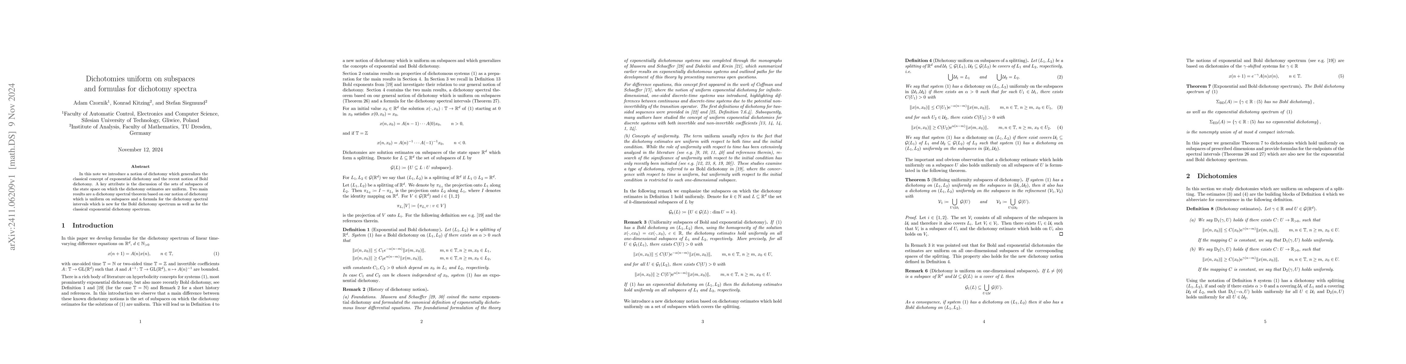 Thumbnail for Dichotomies uniform on subspaces and formulas for dichotomy spectra