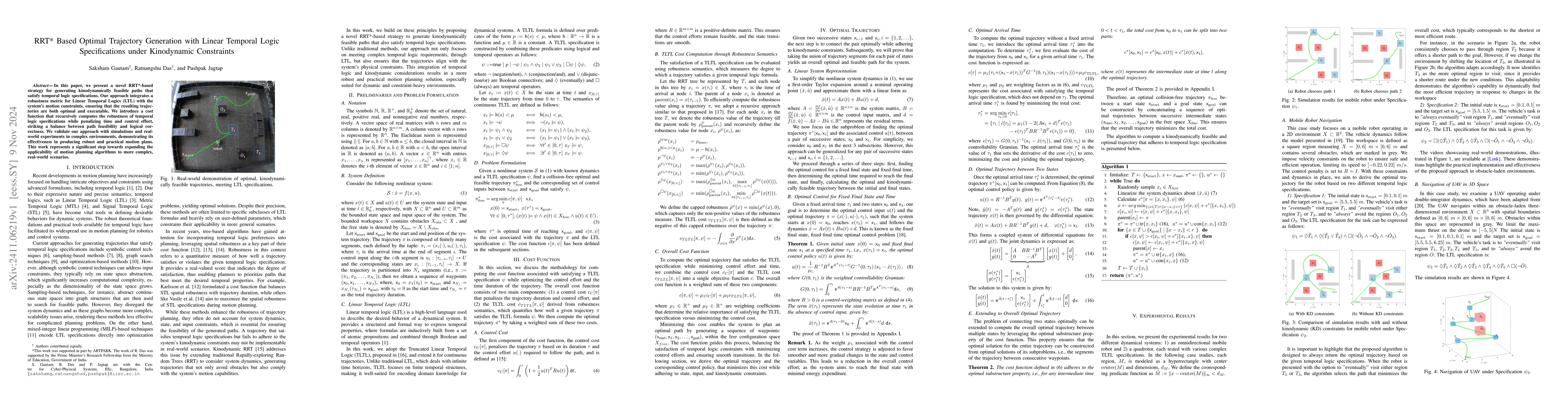 Thumbnail for RRT* Based Optimal Trajectory Generation with Linear Temporal Logic
  Specifications under Kinodynamic Constraints