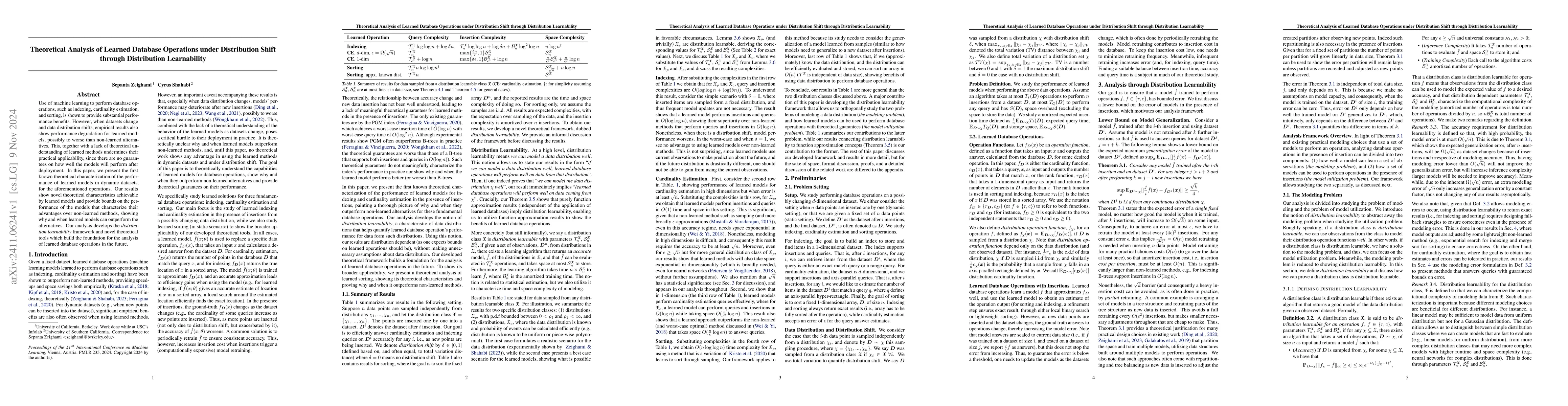 Thumbnail for Theoretical Analysis of Learned Database Operations under Distribution
  Shift through Distribution Learnability