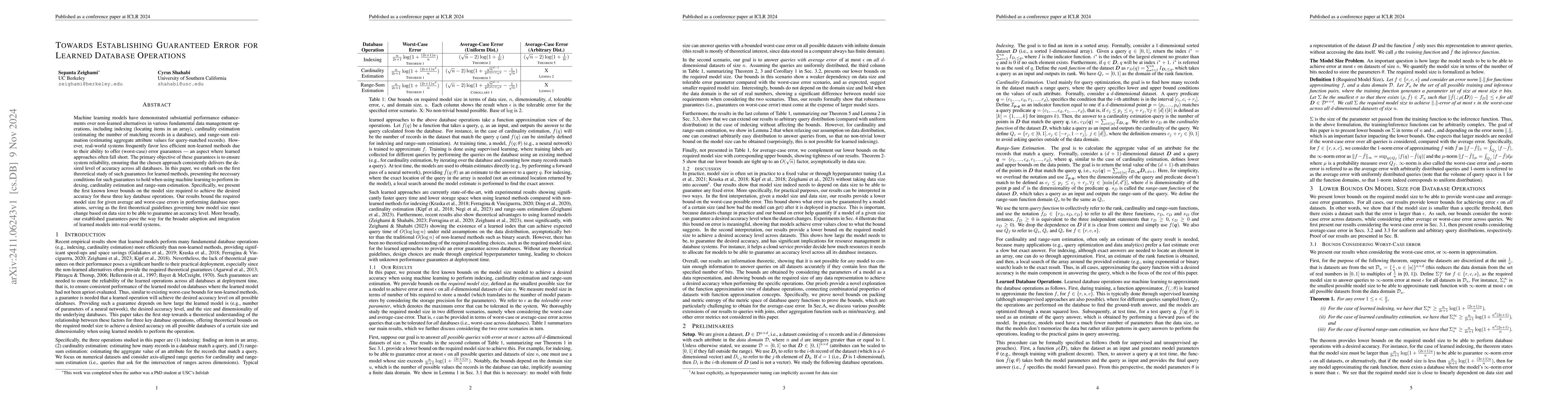 Thumbnail for Towards Establishing Guaranteed Error for Learned Database Operations