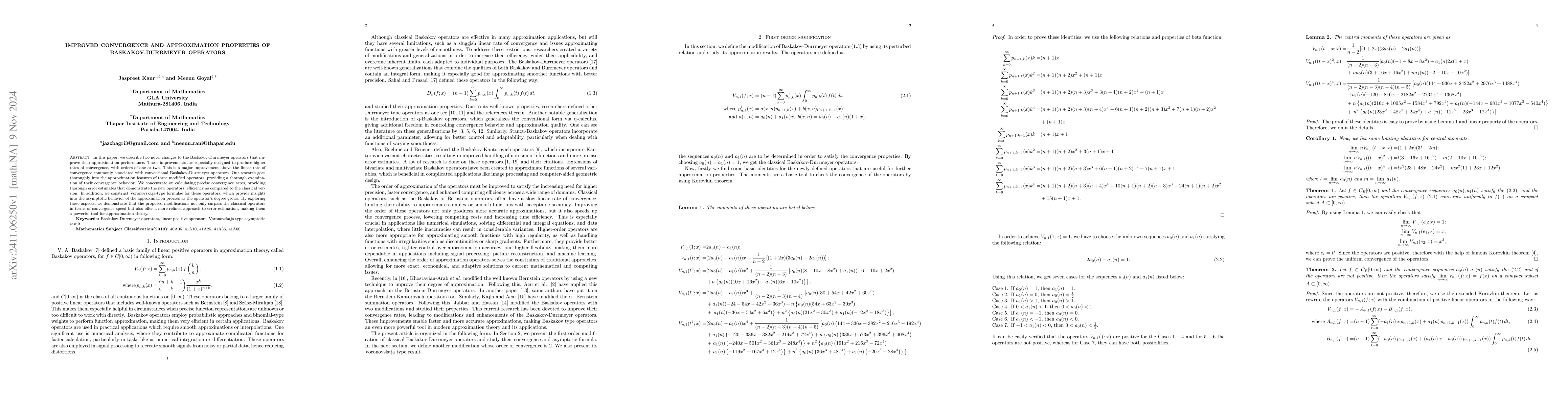 Thumbnail for Improved Convergence and Approximation properties of Baskakov-Durrmeyer
  Operators