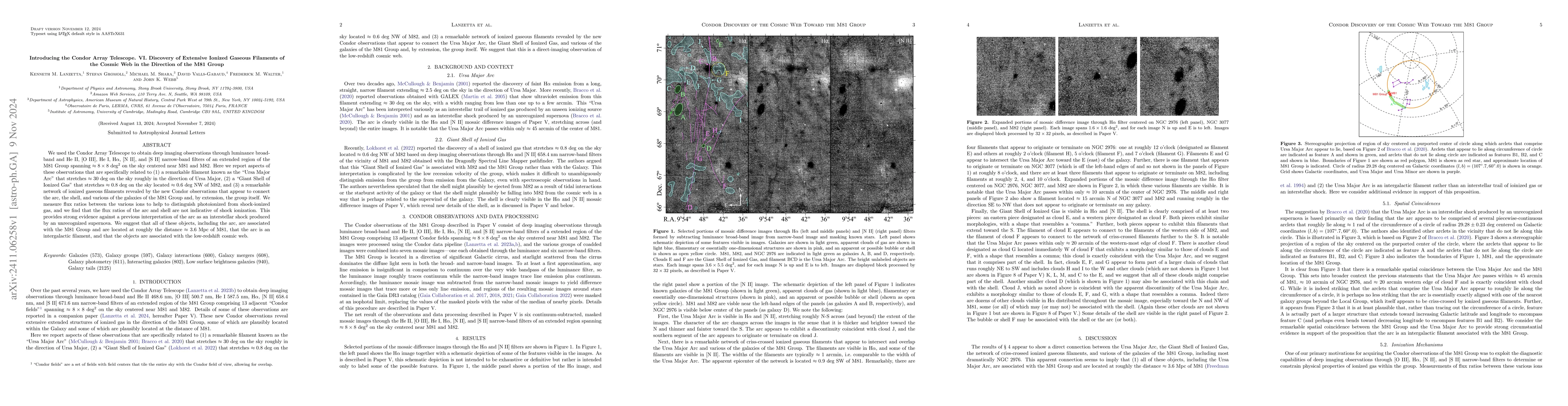 Thumbnail for Introducing the Condor Array Telescope. VI. Discovery of Extensive
  Ionized Gaseous Filaments of the Cosmic Web in the Direction of the M81 Group
