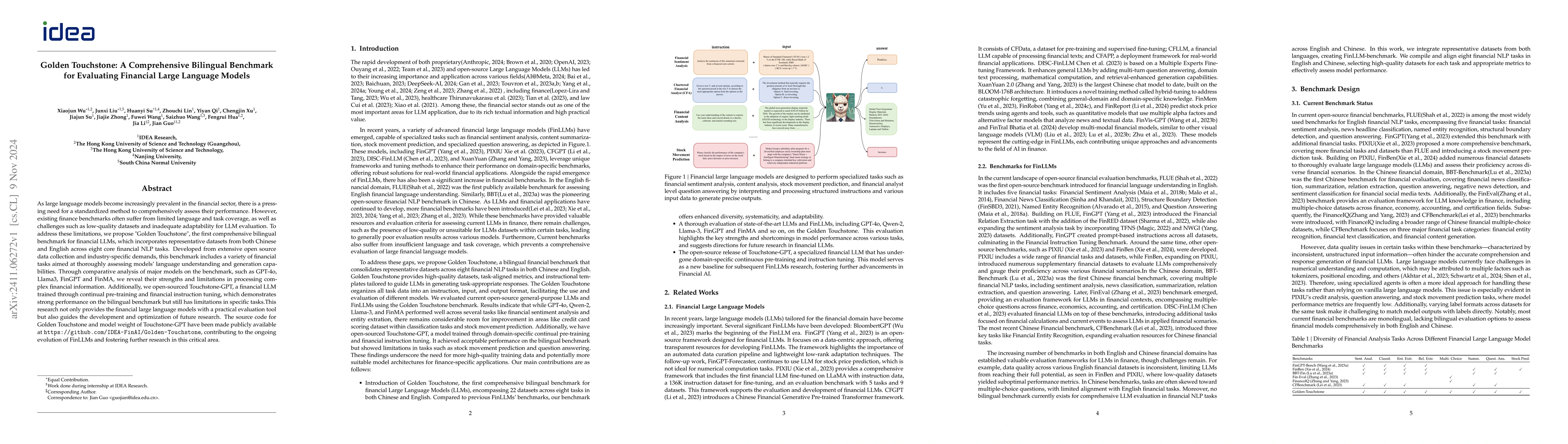 Thumbnail for Golden Touchstone: A Comprehensive Bilingual Benchmark for Evaluating
  Financial Large Language Models