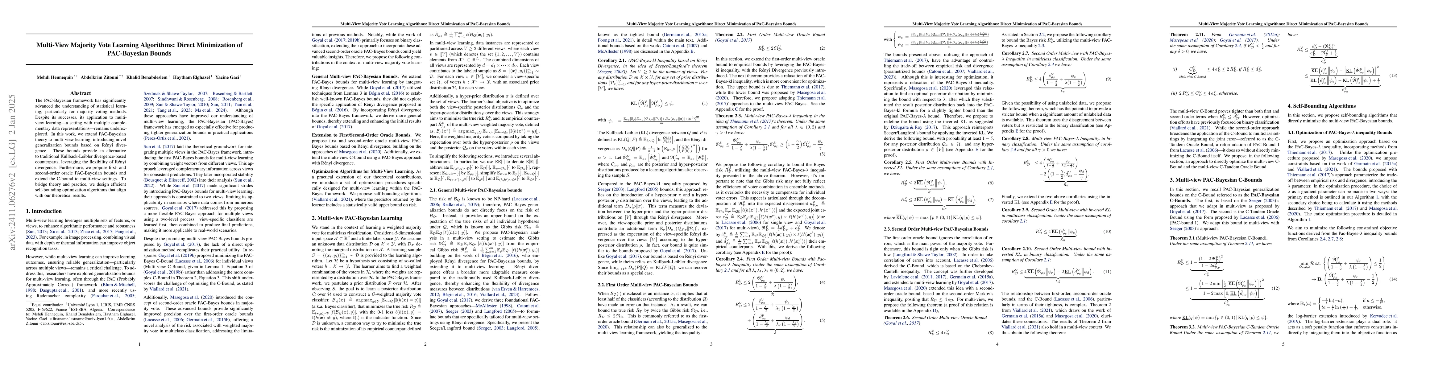 Thumbnail for Multi-View Majority Vote Learning Algorithms: Direct Minimization of
  PAC-Bayesian Bounds
