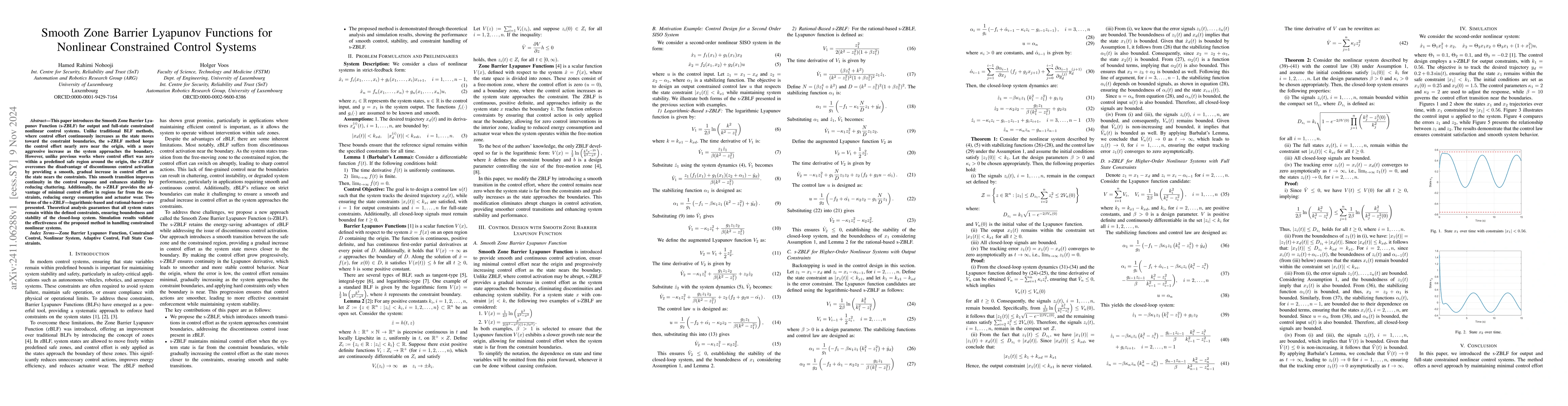 Thumbnail for Smooth Zone Barrier Lyapunov Functions for Nonlinear Constrained Control
  Systems