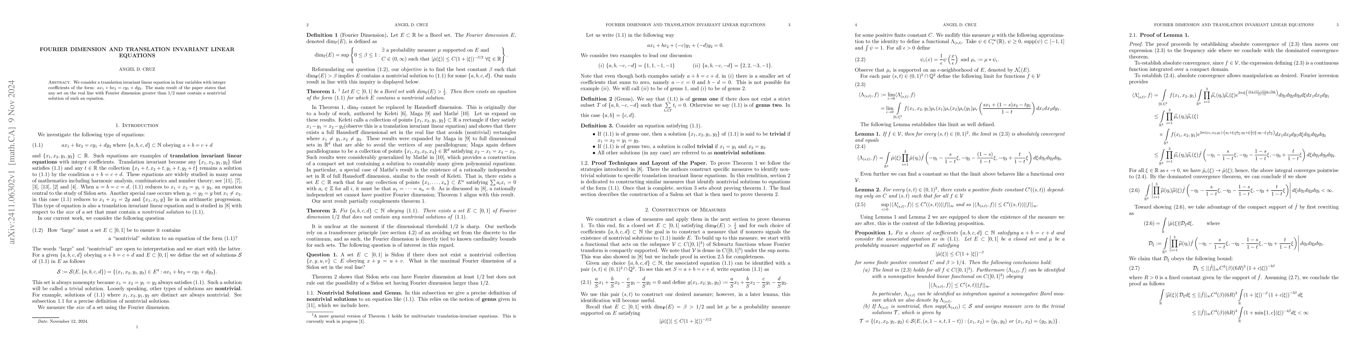 Thumbnail for Fourier Dimension and Translation Invariant Linear Equations