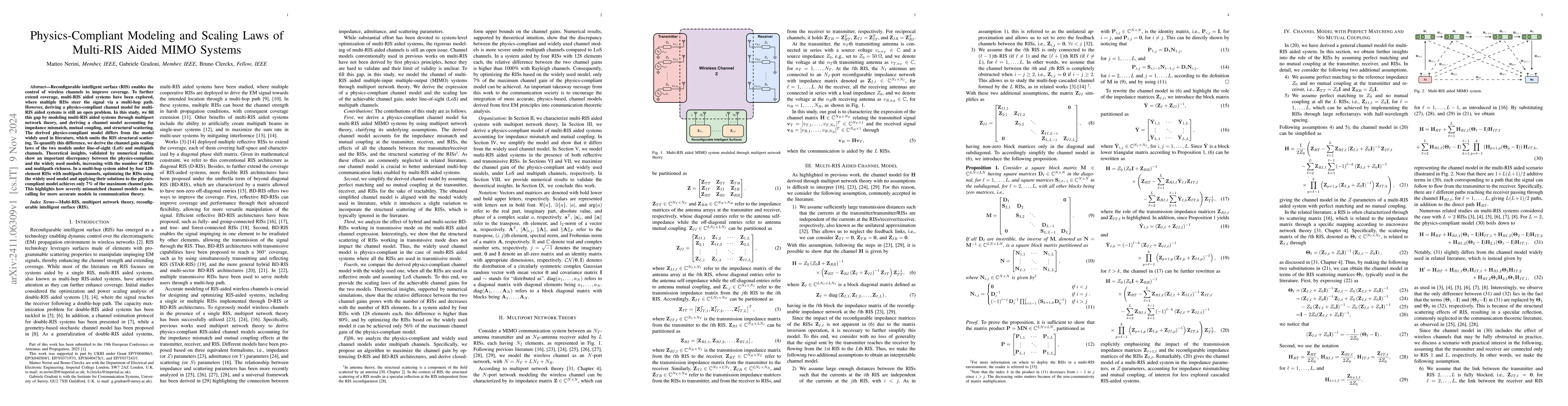Thumbnail for Physics-Compliant Modeling and Scaling Laws of Multi-RIS Aided MIMO
  Systems