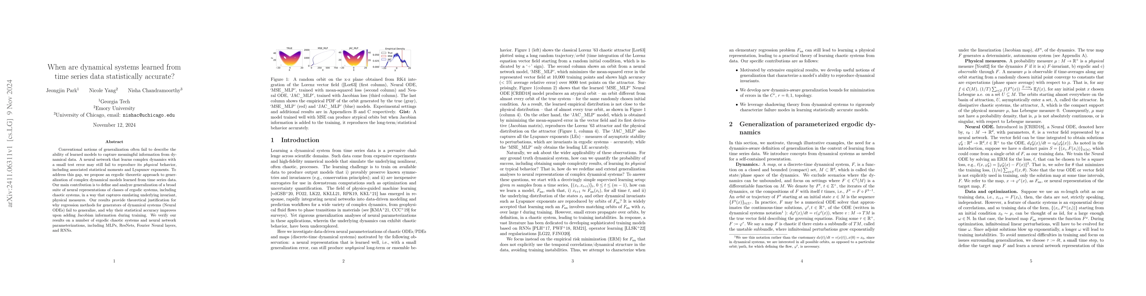 Thumbnail for When are dynamical systems learned from time series data statistically
  accurate?