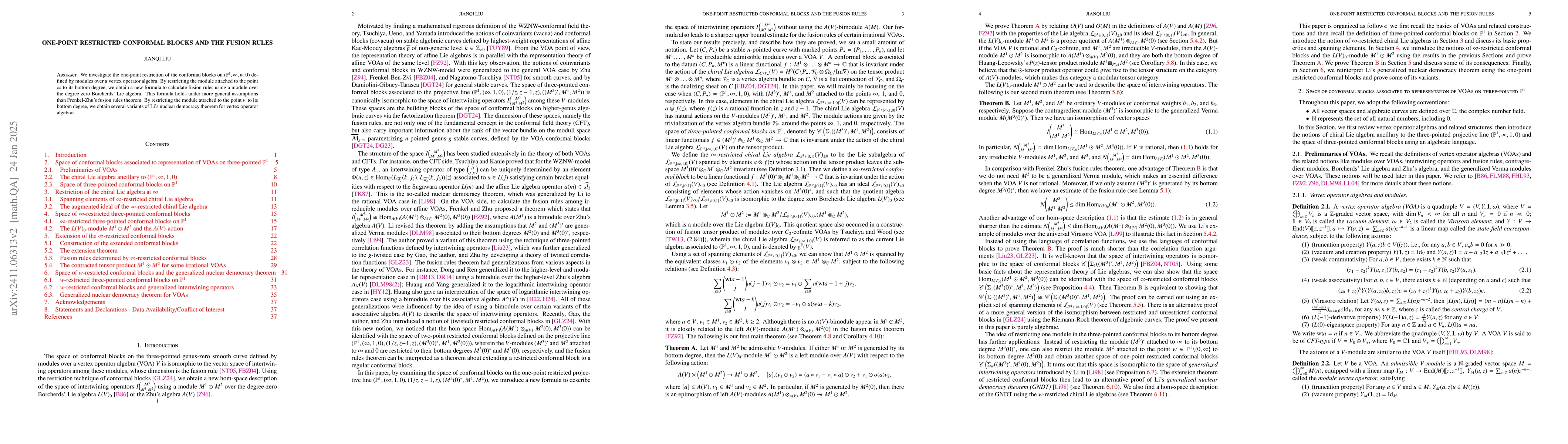 Thumbnail for One-point restricted conformal blocks and the fusion rules