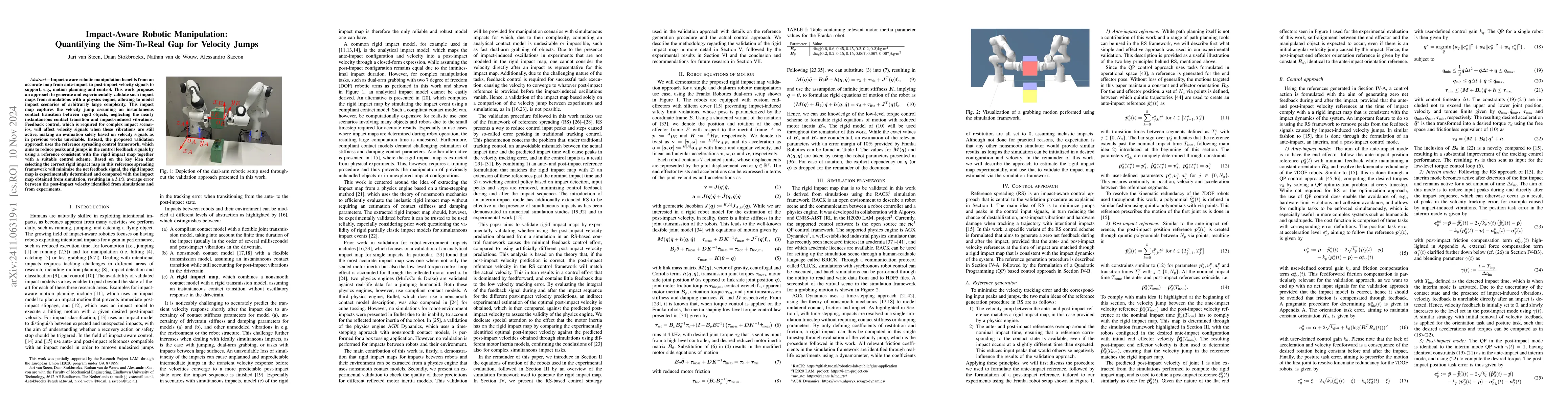 Thumbnail for Impact-Aware Robotic Manipulation: Quantifying the Sim-To-Real Gap for
  Velocity Jumps