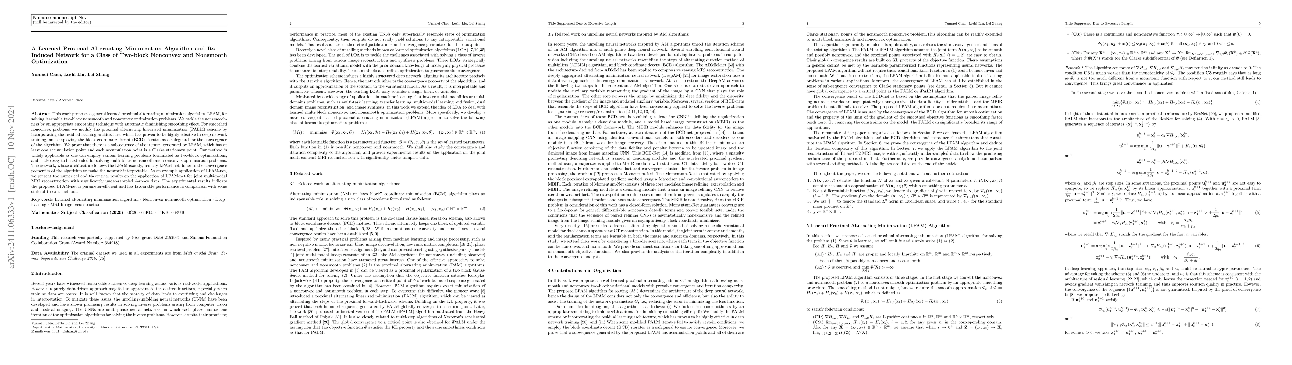 Thumbnail for A Learned Proximal Alternating Minimization Algorithm and Its Induced
  Network for a Class of Two-block Nonconvex and Nonsmooth Optimization