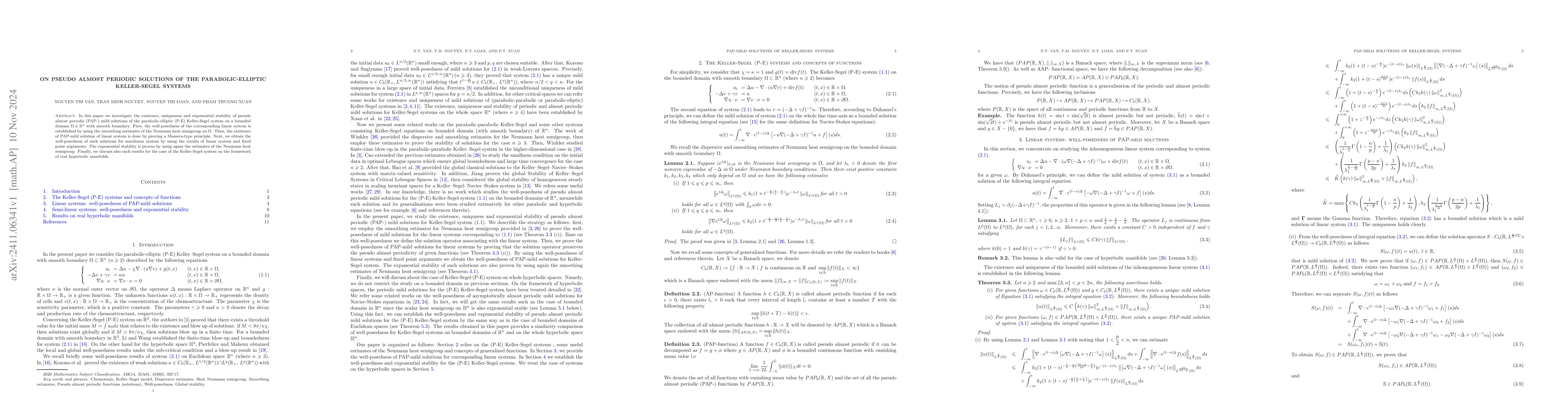 Thumbnail for On pseudo almost Periodic Solutions of the parabolic-elliptic
  Keller-Segel systems