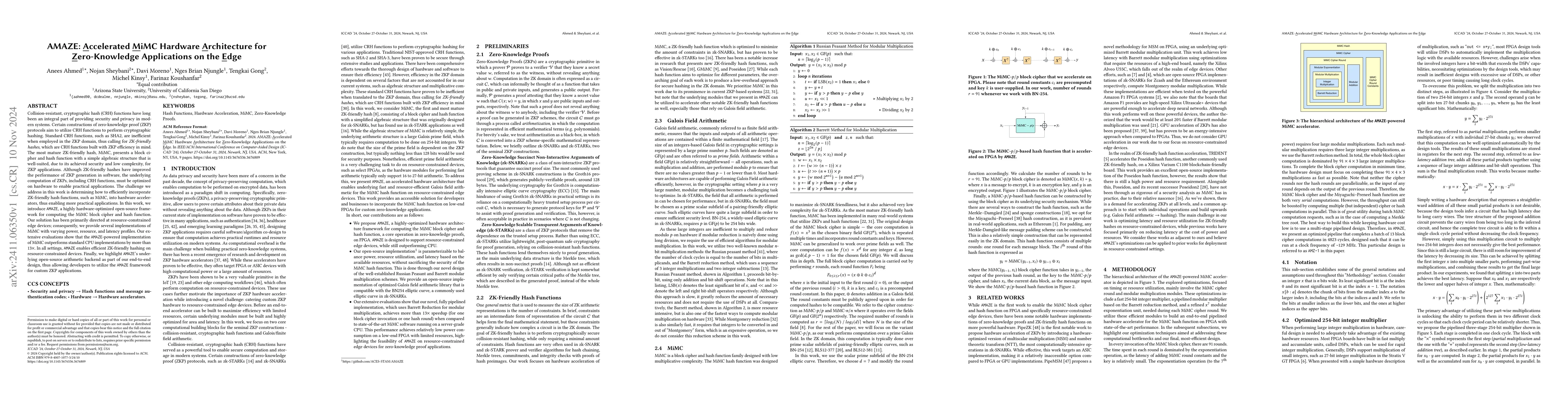 Thumbnail for AMAZE: Accelerated MiMC Hardware Architecture for Zero-Knowledge
  Applications on the Edge