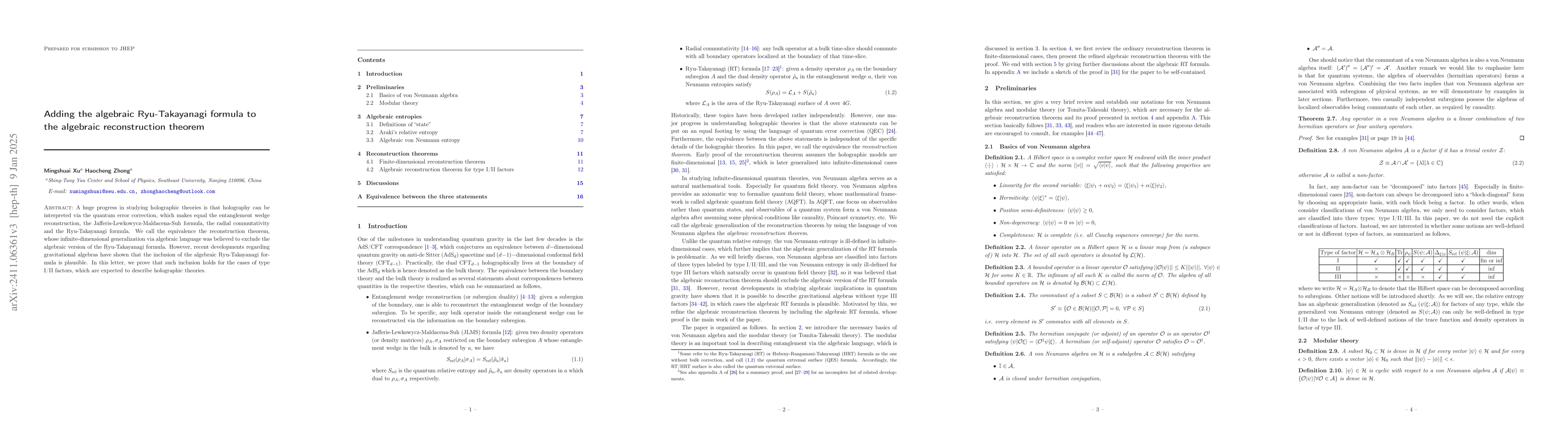 Thumbnail for Adding the algebraic Ryu-Takayanagi formula to the algebraic
  reconstruction theorem