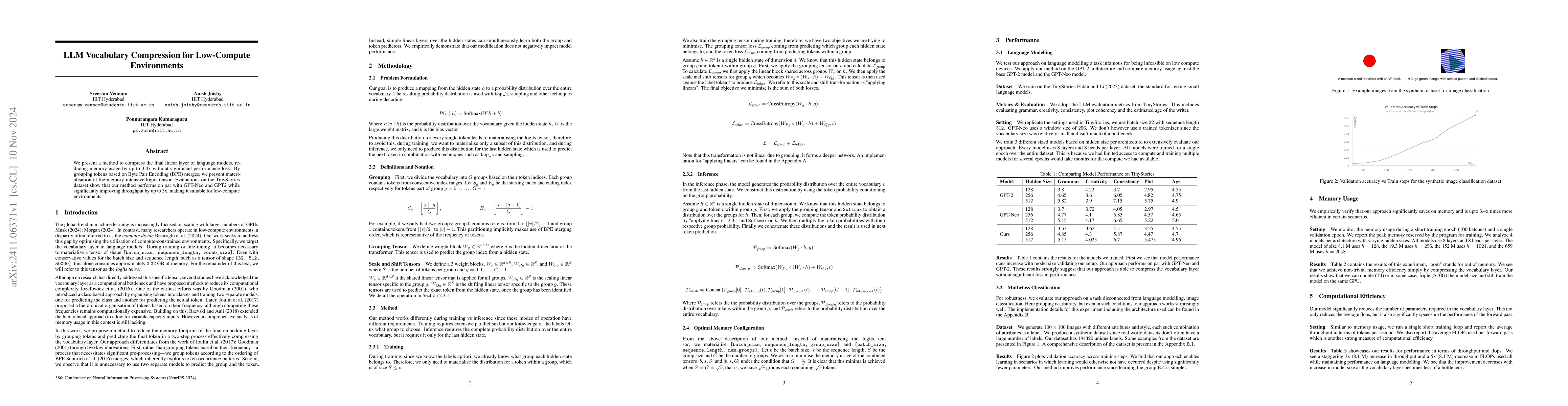 Thumbnail for LLM Vocabulary Compression for Low-Compute Environments