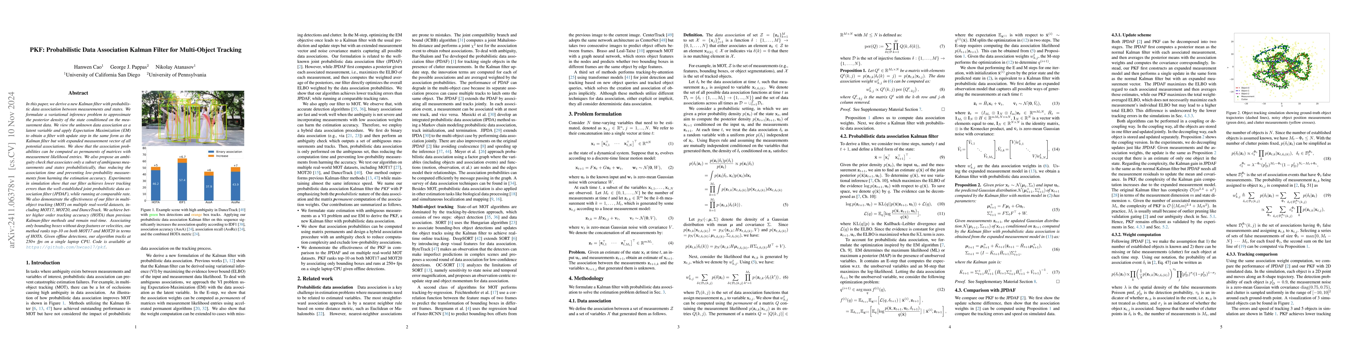 Thumbnail for PKF: Probabilistic Data Association Kalman Filter for Multi-Object
  Tracking