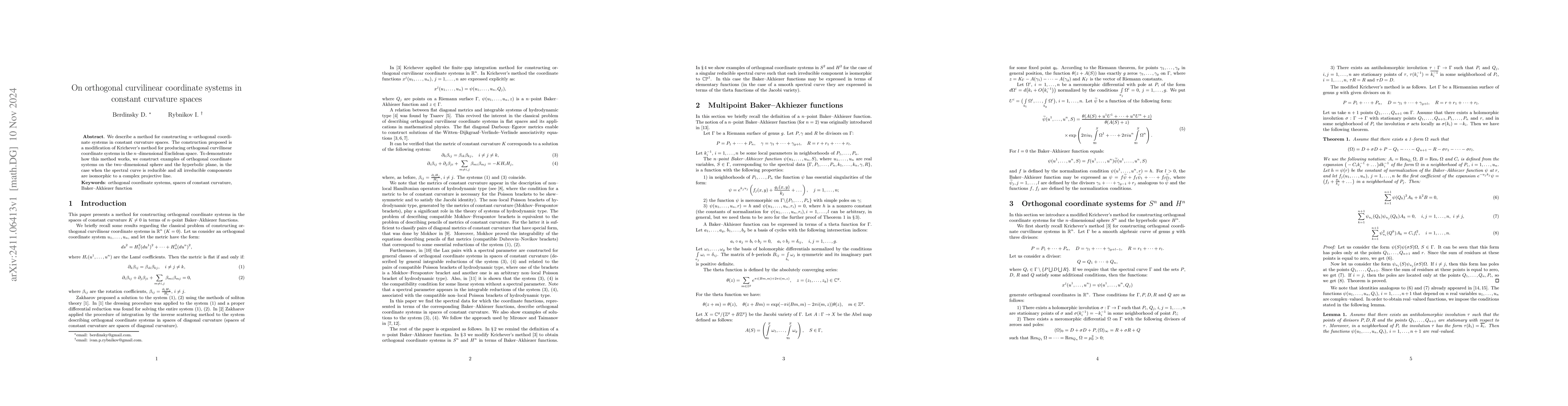 Thumbnail for On orthogonal curvilinear coordinate systems in constant curvature
  spaces