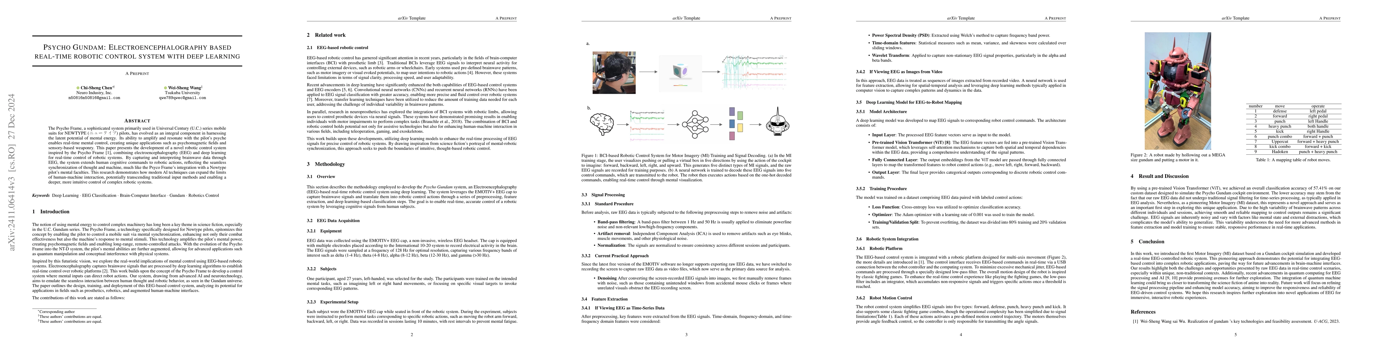 Thumbnail for Psycho Gundam: Electroencephalography based real-time robotic control
  system with deep learning