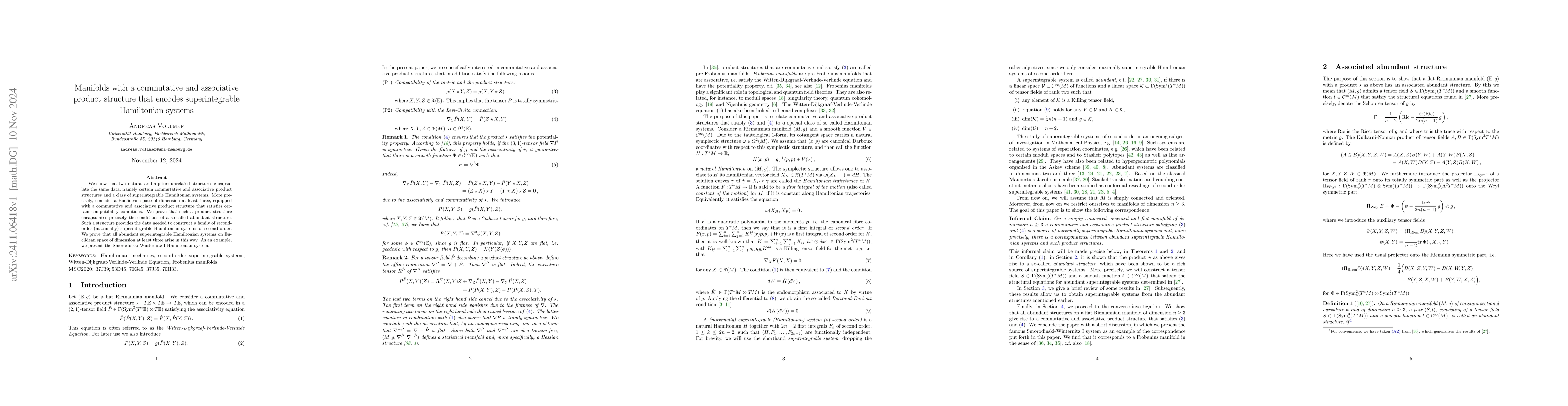 Thumbnail for Manifolds with a commutative and associative product structure that
  encodes superintegrable Hamiltonian systems