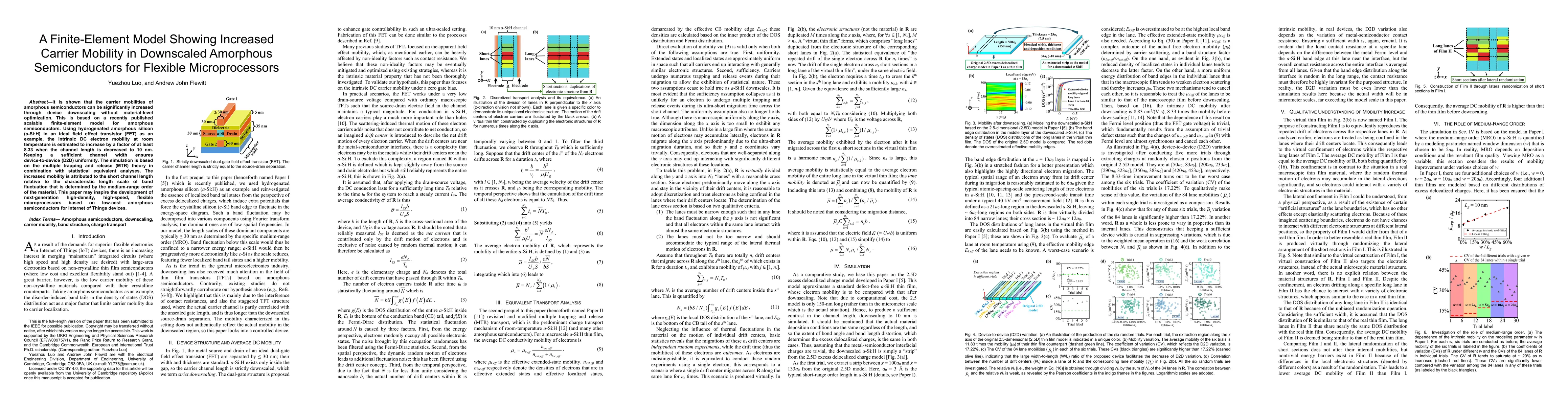 Thumbnail for A Finite-Element Model Showing Increased Carrier Mobility in Downscaled
  Amorphous Semiconductors for Flexible Microprocessors
